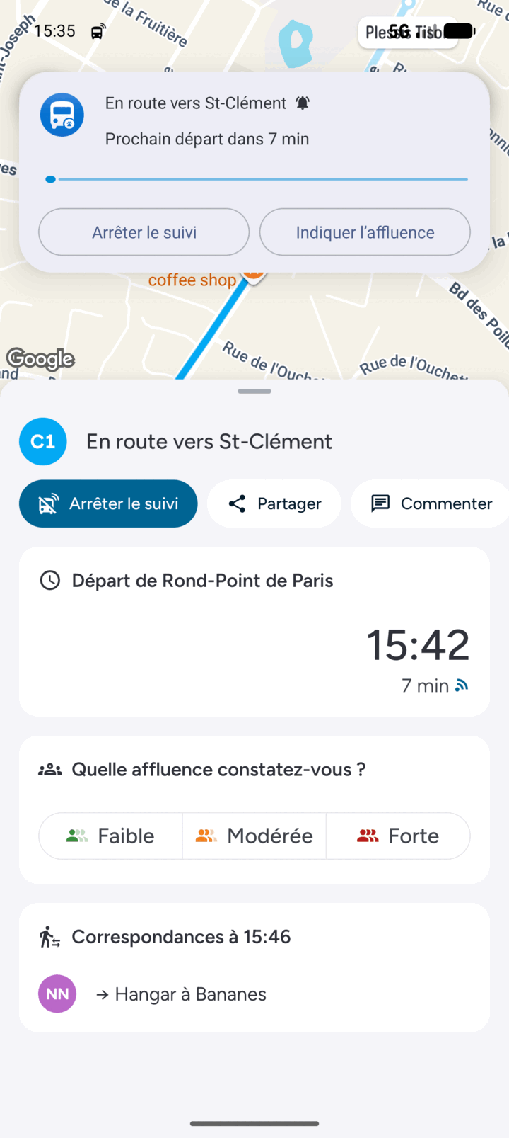 Un trajet en cours sur la ligne C1
